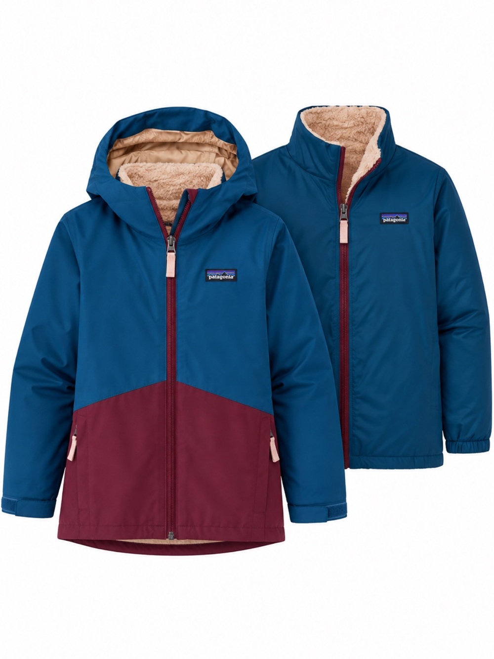 Patagonia Girls’ 4-in-1 Everyday Jacket Crater Blue Burgundy Style 68040 EUC!